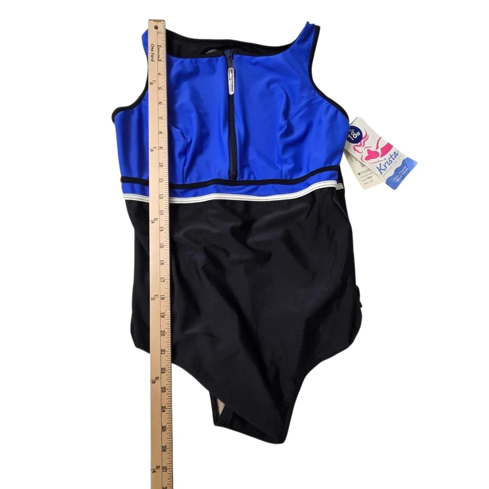 Vintage 90s Krista Womens Plus 18W Tummy Control Sears Swimsuit‎ Blue Zip NWT